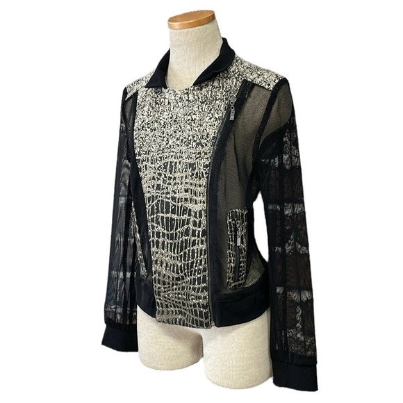 Alberto Makali Jacket Women's S Small Black Cream Snakeskin Mesh Zip Collar - Picture 1 of 14